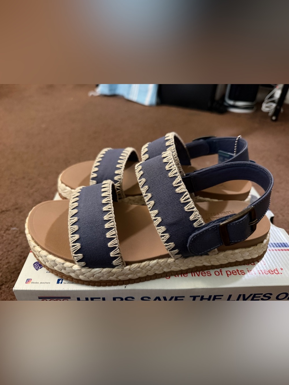 Skechers Navy Espadrille Wedge Sandals with Contrast Stitching - Picture 2 of 4